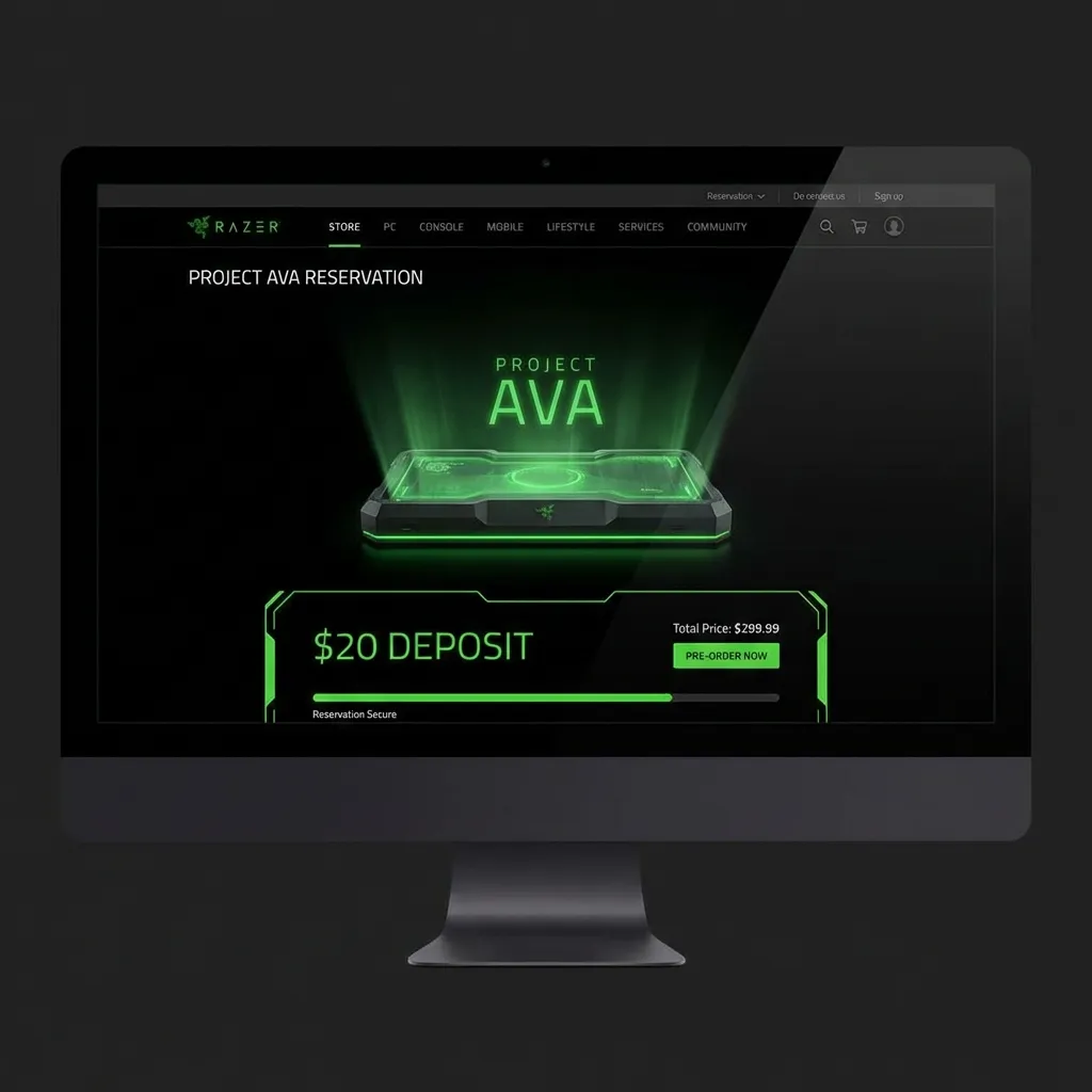 Interfaz de reserva de Project AVA en la web oficial mostrando el depósito de 20 dólares