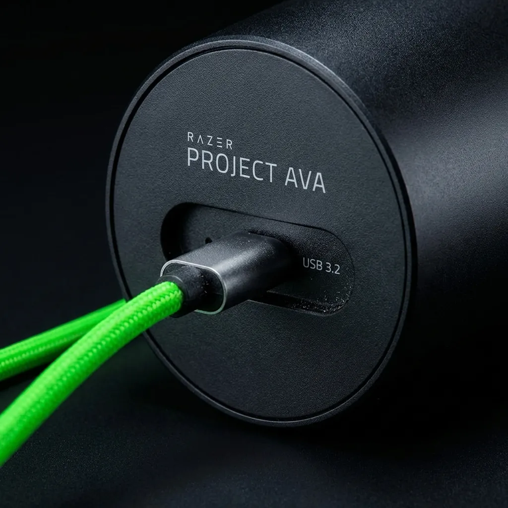 Technical image of the back of Project AVA showing the USB-C 3.2 port